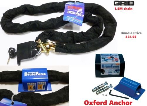 Cadena y candado Saker 180 cm + Oxford Sold Secure Kit de seguridad de anclaje en el suelo