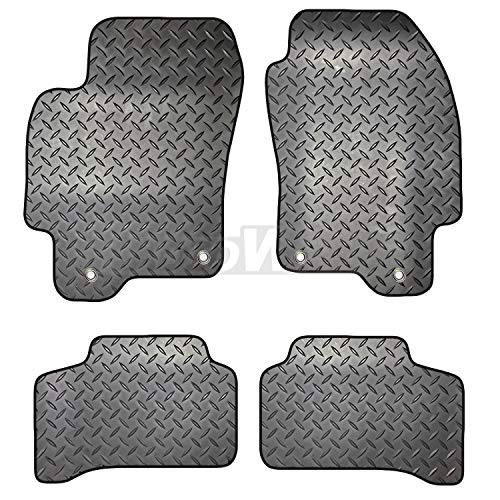 Carsio ZCUT-2072-(40 x 4) Alfombrillas de Goma a Medida 4 Piezas, Juego de 4 Clips para Adaptarse – Jaguar X Type 2001 a 2009, Color Negro