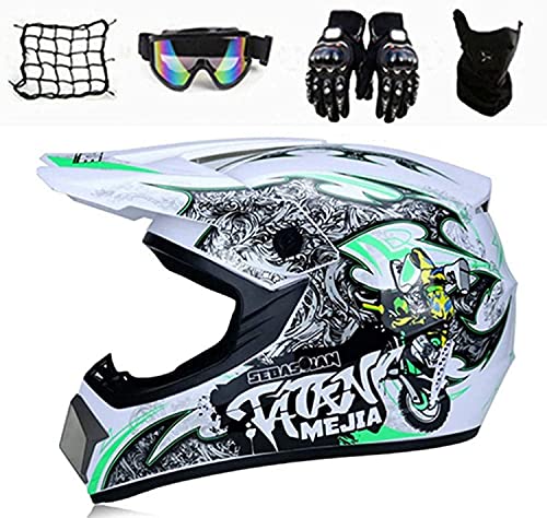 Cascos de moto cross Cascos de ciudad, casco de cross integral unisex, con gafas, guantes, máscara, red de moto, casco de kart quad ATV para niños estándar D.O.T (XL (58-59 cm))
