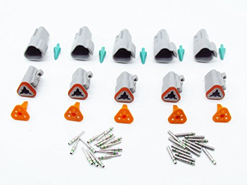 CNKF Kit de conectores DT de 3 pines de color gris macho hembra DT06-3S/DT04-3P con terminales de 14 AWG. CNKF Kit de conectores DT de 3 pines de color gris macho hembra DT06-3S/DT04-3P con terminales de 14 AWG.