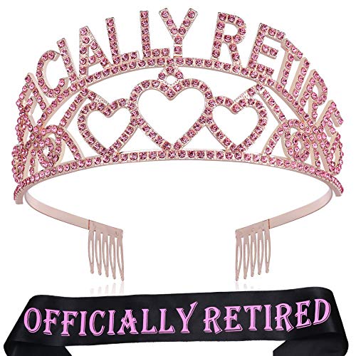 Coucoland Corona jubilada oficialmente con faja para mujer con diamantes de imitación oficialmente jubilada Tiara diadema accesorios para fiesta jubilada (rosa)