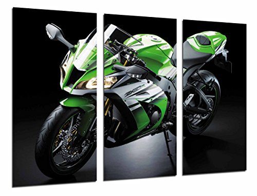 Cuadros Camara Poster Fotográfico Moto Kawasaki ZX-10R, Verde, Carretera Tamaño total: 97 x 62 cm XXL, Multicolor