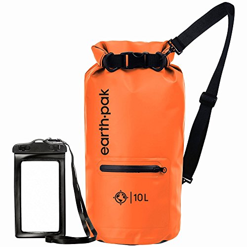 Earth Pak Bolsa seca impermeable de Serie Torrent para kayak, canotaje, senderismo, camping y pesca con estuche para teléfono a prueba de agua (Naranja, 10L)