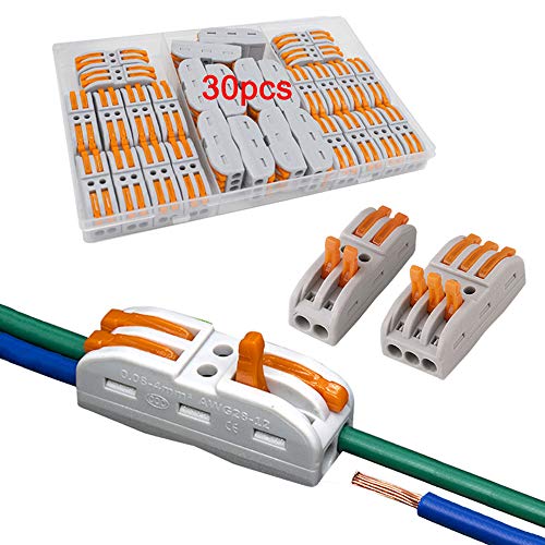FULARR® 30Pcs Premium SPL-2 / SPL-3 Palanca Tuerca Cable Conector Kit, Conductor Compacto Cable Conector, Rápido Resorte Conector Bloque Terminal