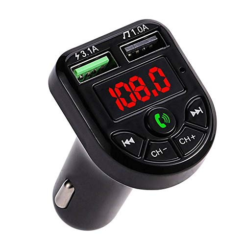 Ghopy - Transmisor FM Bluetooth para coche, cargador de mechero de coche, manos libres, reproductor de MP3, adaptador de radio inalámbrico, kit FM, doble soporte para tarjeta SD, memoria USB (#4)