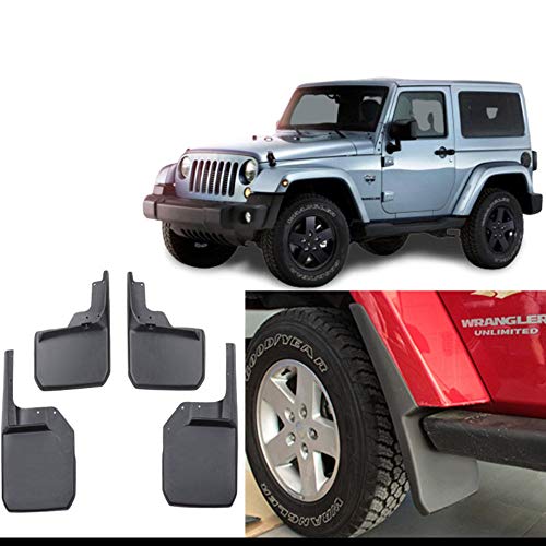 GLFDYC 4Pcs Guardabarros Coche Negros, para Jeep Wrangler JK 2004-2017 Delantera Trasera Mud Flap con Clavos de Tornillo, Protección contra Salpicaduras FaldóN Aletas Splash Fender