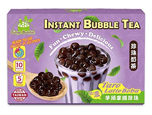 Gogo Bubble Taro Latte Boba Instant Bubble Tea Kit (5 / Pack) The Ultimate DIY Boba / Bubble Tea Kit, 5 Drinks, 5 Tapioca Pearls Packets (60g Each), 5 Straws, Complete Set (1 Box)