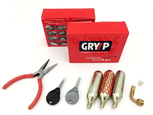 Gryyp Kit reparapinchazos Cargol para reparación de pinchazos en neumaticos tubeless de moto o quad. Con bombonas de CO2 para su posterior inflado.