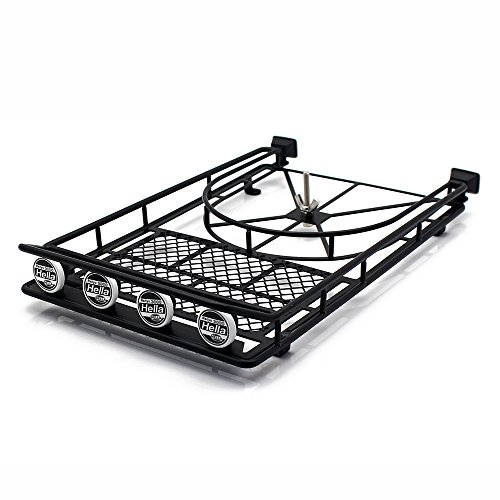 INJORA RC Portaequipajes RC Roof Rack Luggage Carrier con 4er LED Luces para 1:10 RC Rock Crawler SCX10 II 90046 90047 Cherokee SCX10 D90 Jeep Wrangler