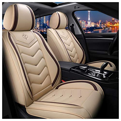 JDWBT Fundas Asientos Coche Cuero, Universal Juego de Fundas para Asientos de Coche, Funda Asiento para Delantero Trasero Completo 5 Asientos (Beige)