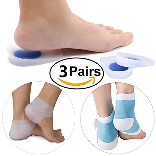 Juego de almohadillas de gel para el talón y calcetines hidratantes, fascitis plantar alivia el dolor y la presión, los 3 pares, cada uno para zapatos, pies y caminar en casa