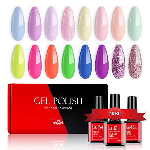 Juego de esmalte de uñas de Neón de Neón, Bright 16 Colores Off Off UV LED Gel Polish Kit con Base Top Coat Peach Summer Spring Gel Nail Art Manicure Orange Green Pink Blue Nude Glitter Color Polaco