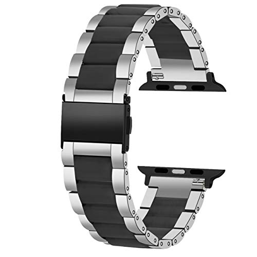 Juntan Correa de reloj de acero inoxidable compatible con Apple Watch 42 mm 44 mm iWatch SE Apple Watch Series 6 5 4 3 2 1 reloj de Harzuhr pulsera deportiva Plata Negro Rápida publicación