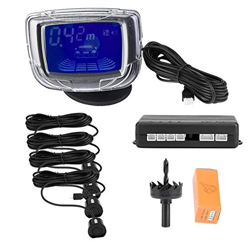 KIMISS 12V DC Kit de sensor de aparcamiento para coche PDC con 2" pantalla LCD Sistema de detección de automóviles de alta sensibilidad con 4 sensores de radar(Negro)
