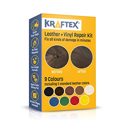 Kit de Reparación de Cuero y Vinilo. Reparaciones y Retoques Rasguños, Manchas y Grietas para Muebles, Asientos de Autos, Zapatos o Bolsos. Colores Fáciles de Combinar con Cuero de 5 Tonos