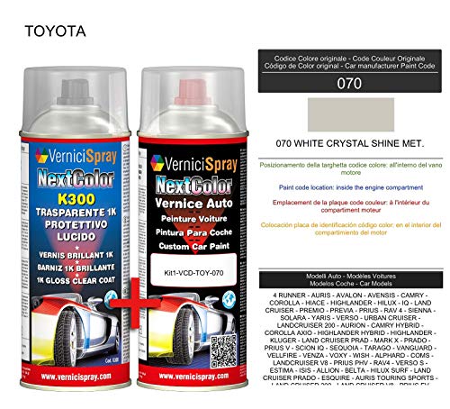 Kit Spray Pintura Coche Aerosol 070 WHITE CRYSTAL SHINE MET. - Kit de retoque de pintura carrocería en spray 400 ml producido por VerniciSpray