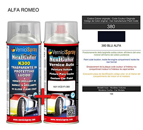 Kit Spray Pintura Coche Aerosol 380 BLU ALFA - Kit de retoque de pintura carrocería en spray 400 ml producido por VerniciSpray