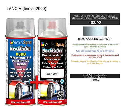 Kit Spray Pintura Coche Aerosol 453/02 AZZURRO LAGO MET. - Kit de retoque de pintura carrocería en spray 400 ml producido por VerniciSpray