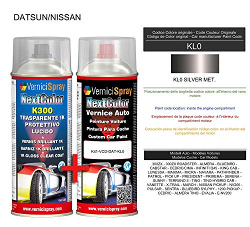 Kit Spray Pintura Coche Aerosol KL0 SILVER MET. - Kit de retoque de pintura carrocería en spray 400 ml producido por VerniciSpray