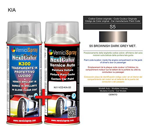 Kit Spray Pintura Coche Aerosol S5 BROWNISH DARK GREY MET. - Kit de retoque de pintura carrocería en spray 400 ml producido por VerniciSpray