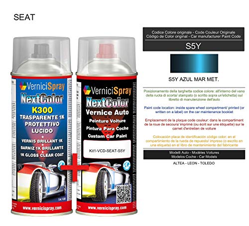 Kit Spray Pintura Coche Aerosol S5Y AZUL MAR MET. - Kit de retoque de pintura carrocería en spray 400 ml producido por VerniciSpray