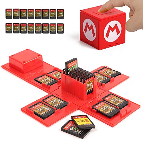 KUEEN Funda para Almacenamiento de Juegos, para Nintendo Switch con hasta 16 Juegos de Nintendo Switch Organizador de Tarjeta de Juego Contenedor de Viaje (Mario Red)