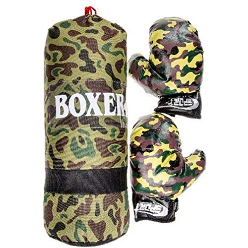 Lg-Imports Juego de boxeo para niños, saco de boxeo de 43 cm, 700 g, guantes de boxeo, guantes de boxeo, diseño de camuflaje militar