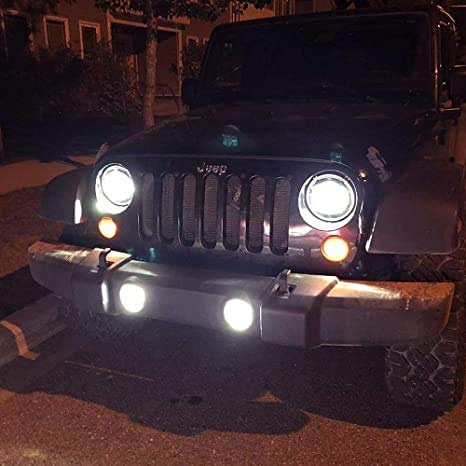 Luces antiniebla de automóviles de 4 pulgadas, luces de niebla LED blancas de 60 vatios, luces de niebla de conducción fuera de carretera, adecuadas para 07-18 Jeep Wrangler, Negro,White on silver