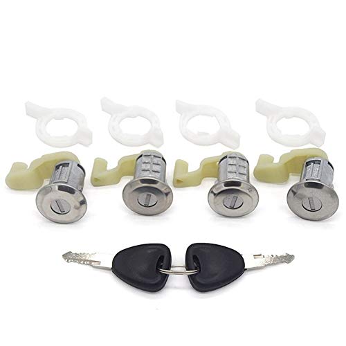 Luckyhfj Juego de bombín de Cerradura de Puerta Cerradura de Puerta de 4 unids con 2 mismas Llaves/Ajuste para Renault Clio II 98-05 7701472806 (Color : Silver)