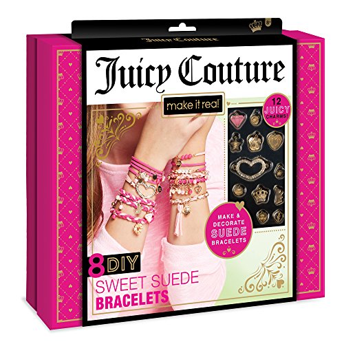 Make It Real Pulseras de Juicy Couture Dulce Suede Kit. de Bricolaje para Hacer Pulseras para niñas. Diseña y CREA Pulseras con cordón de Gamuza, Cuentas, Cadenas de Oro y dijes de Alta Costura.