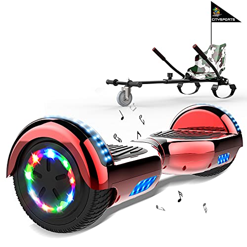 MARKBOARD Hoverboards Go Kart, Scooter eléctrico autoequilibrado de 6.5", con Luces LED y Altavoz Bluetooth, hoverboards con Motor de 2x350W, con Asiento de Kart para niños y Adolescentes