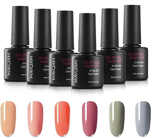 MAYJAM Classic Gel Nail Polish Set Nude Grey Pink 6 Colores Kit de Esmalte en Gel Diseño Popular de Arte de Uñas Soak Off Lámpara LED Kit de Manicura en Gel para Esmalte de Uñas Regalos de Vacaciones