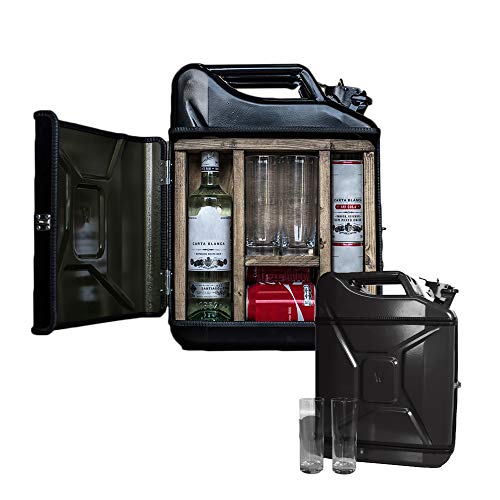 Mikamax – Jerrycan Mix Drink 20L – Bidón Whiskybar – Canister Bar - 20L - Negro – 46.5 X 34.5 X 14 Cm - con Dos Vasos Largos
