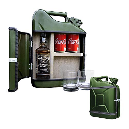 Mikamax – Jerrycan Set de Regalo – Canister –Whiskey Bar - Bidon – 10L – Verde - con Dos Vasos de Whisky - 39 x 29 x 13 cm