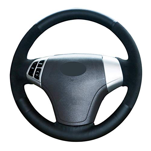 MioeDI Hand-Stitched Black Suede Leather Anti-Slip Car Steering Wheel Cover,For Hyundai Elantra 2008 2009 2010