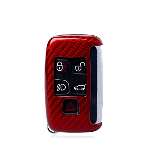 M.JVisun Funda protectora de fibra de carbono auténtica para llave de coche Jaguar XE XF XJ F-PACE F-Type inteligente, color rojo