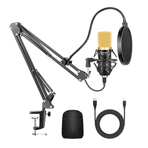 Neewer Profesional NW-7000 USB Micrófono de Condensador Estudio y NW-35 Brazo de Tijera de Suspensión con Montura Contra Choque y Kit de Abrazadera de Montaje de Mesa para Difusión y Grabación (Negro)