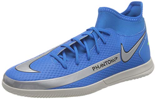 Nike Phantom GT Club DF IC, Football Shoe Hombre, Photo Blue/Metallic Silver-Rage Green-Black, 41 EU