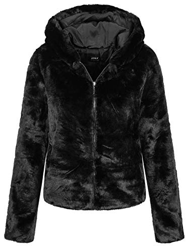 Only Onlchris Fur Hooded Jacket Otw Noos Chaqueta, Negro (Black Black), Medium para Mujer