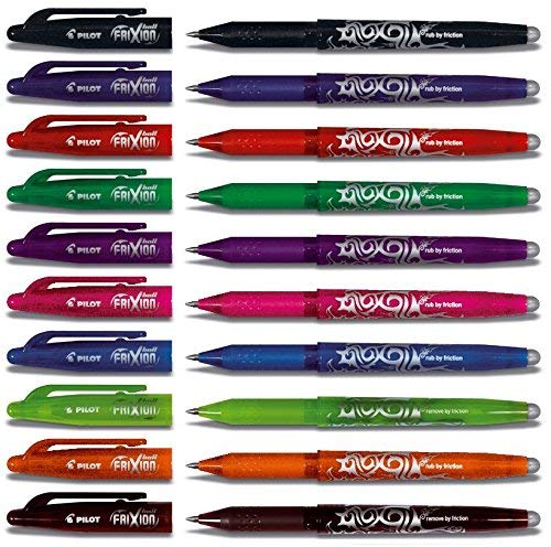 Pilot Frixion BL-FR7 - Juego de bolígrafos de tinta borrable, punta de 0,7 mm, varios colores, 10 modelos con tapa (paquete de 10 unidades, sin goma de borrar, multicolor)
