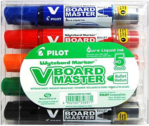 Pilot - Juego de 5 rotuladores para pizarra blanca V Board Master punta redonda Begreen