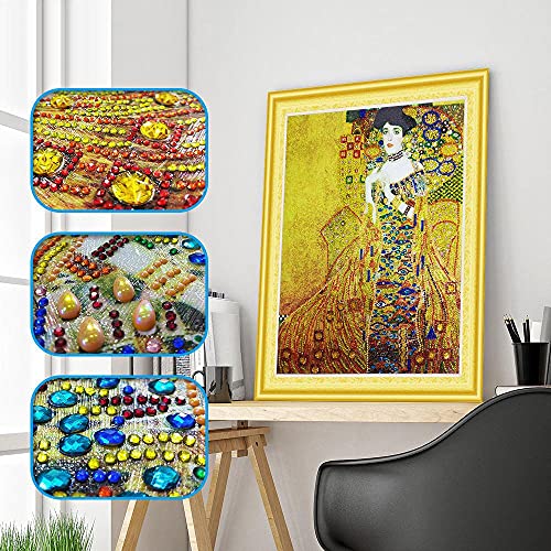 Pintura de Diamantes Gustav Klimt Adele 40x50 cm – DIY Diamond Painting 5D kit completo con diamantes de cristal de forma especial – Diamond Art Pintura para cristal taladro parcial – Sin marco