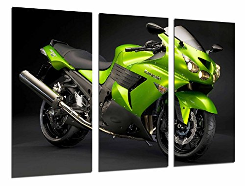 Poster Fotográfico Moto Kawasaki Verde, carretera, Motorista Tamaño total: 97 x 62 cm XXL