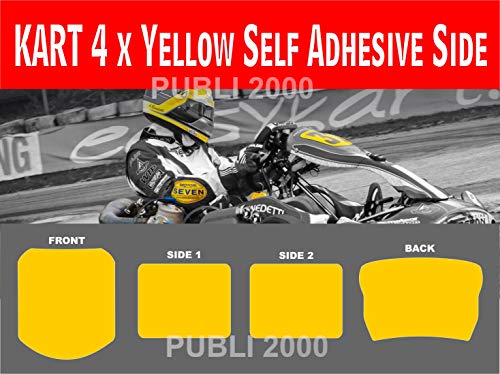 PUBLI 2000 Kart 4 x Self Adhesive Side Yellow Background Vinyl Sticker Race
