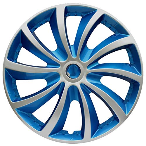 PULLEY 4 tapacubos de color azul compatible con piezas de modificación de coche de 13/14/15 pulgadas, rueda de colocación libre enviar logotipo del coche (tamaño: 14 pulgadas)