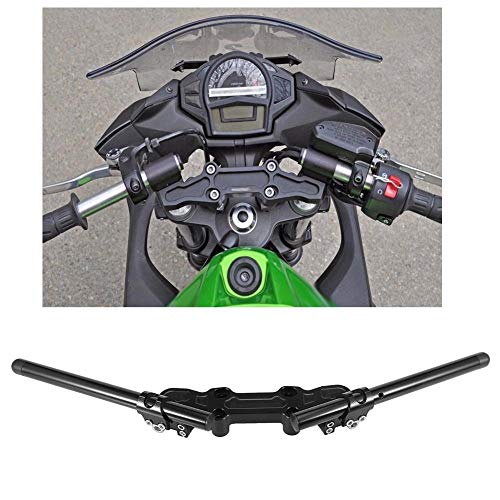 Qiilu Juego de manillar, placa adaptadora con clip y manillar para motocicleta para Kawasaki Ninja 650R 2006-2011 650 2012-2016 ER-6F 2006-2016 Qiilu Juego de manillar, placa adaptadora con clip y manillar para motocicleta para Kawasaki Ninja 650R 2006-2011 650 2012-2016 ER-6F 2006-2016