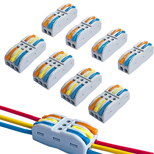 QitinDasen 30Pcs Premium SPL-2 / SPL-3 Palanca Tuerca Cable Conector Kit, Conductor Compacto Cable Conector, Rápido Resorte Conector Bloque Terminal (Palanca Multicolor)