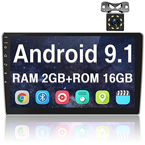 Radio Coche Android 2G + 16G 10.1 Pulgadas Pantalla táctil Podofo GPS Radio 2 DIN Bluetooth WiFi FM Mirror Link Radio USB Dual para automóvil + Cámara de Marcha atrás