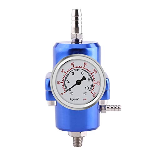 Regulador de presión de combustible, Regulador de presión de combustible ajustable universal Kit de manguera de indicador de 0-140 PSI, 3 colores (Azul)