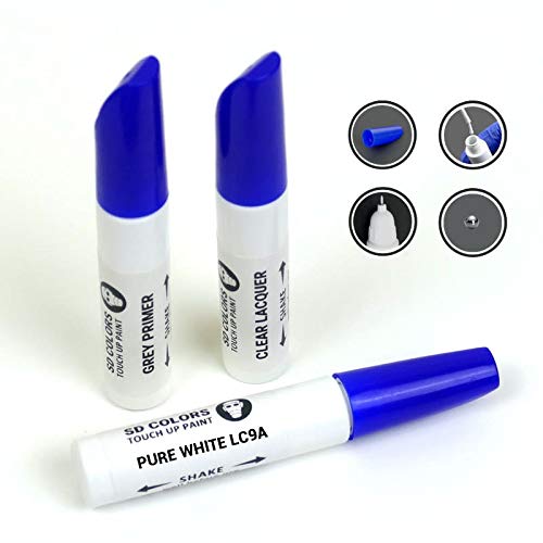 SD COLORS Blanco puro LC9A - Kit de reparación de bolígrafos de pintura para retocar 12 ml, código de color LC9A blanco puro (pintura+imprimación+laca)